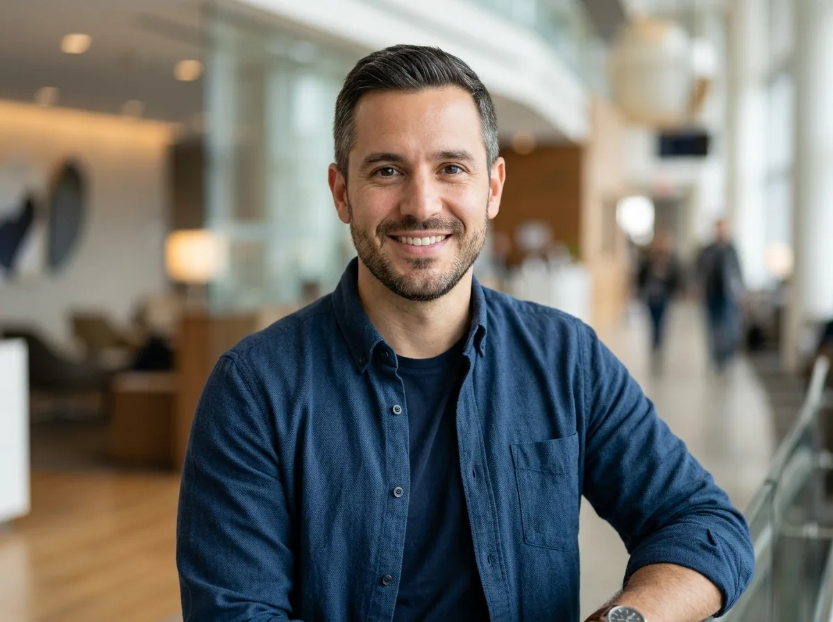 Avatar photo of Jorge M, male business traveler mid-30s, casual shirt professional setting neutral background headshot